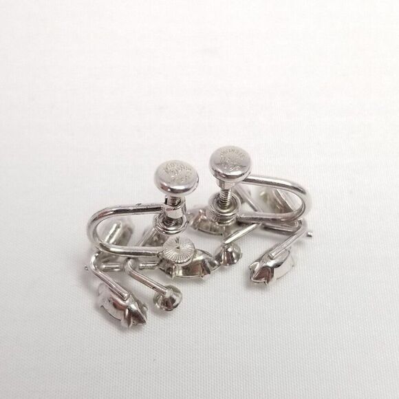 Vintage Sterling Silver Van Dell Rhinestone Clip On Screw Back Earrings, Signed - Picture 3 of 7